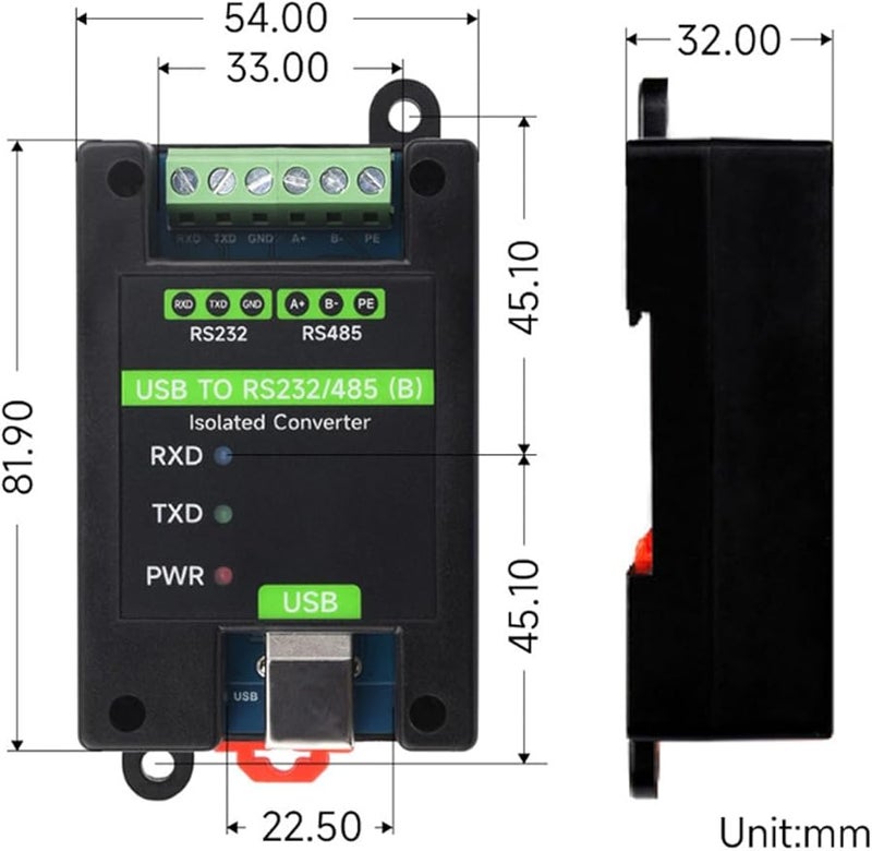FT232RNL Industrial Grade Isolated USB to RS485 RS232 Converter Adapter with LED Indicators - Image 5
